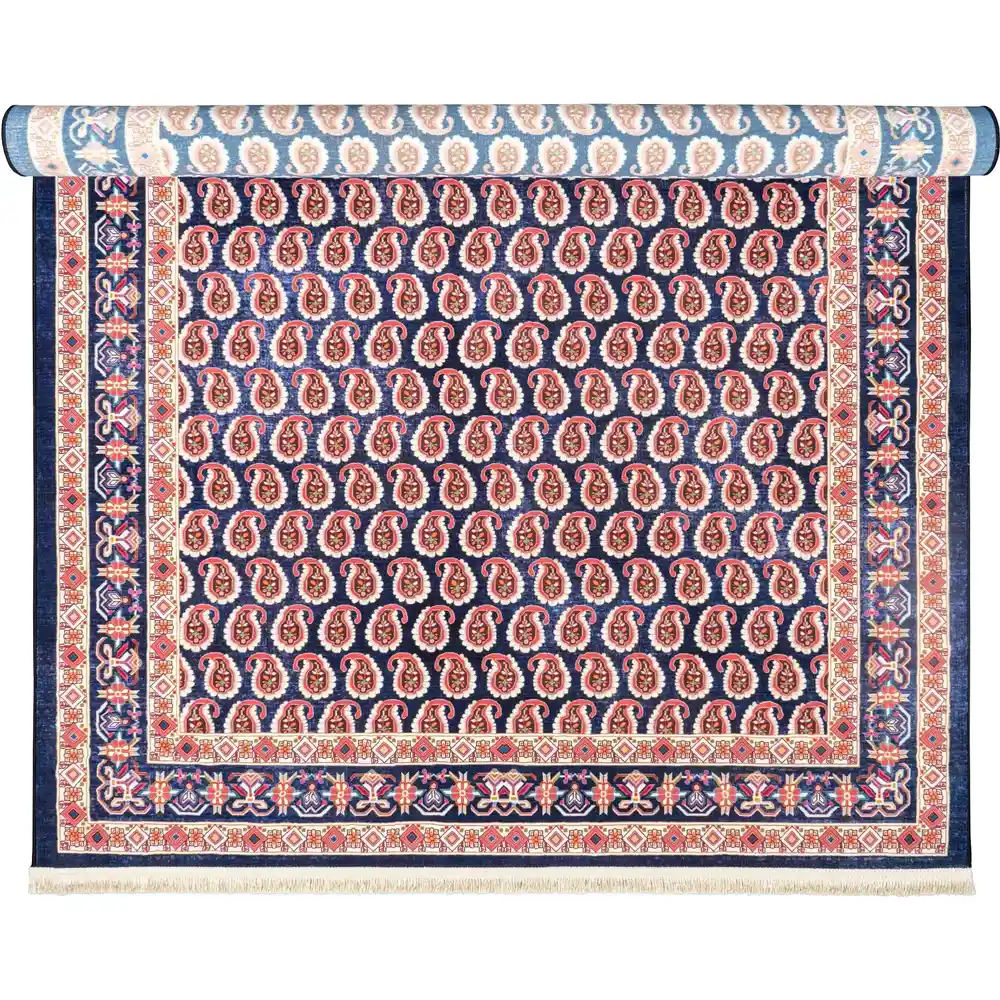 فرش ماشینی سنتی طرح 25cs0180 سرمه‌ای 1000 شانه